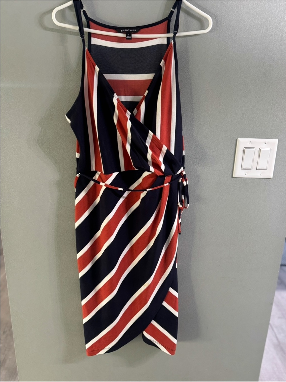 41 Hawthorn Navy, Red & White Striped Wrap Midi Dress